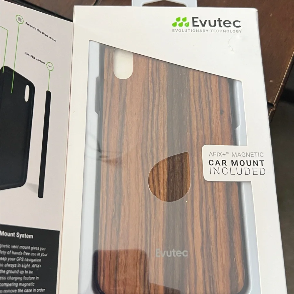 Evutec AER Burmese Rosewood Case & AFIX+ Magnetic Car Vent Mount iPhone XS Max